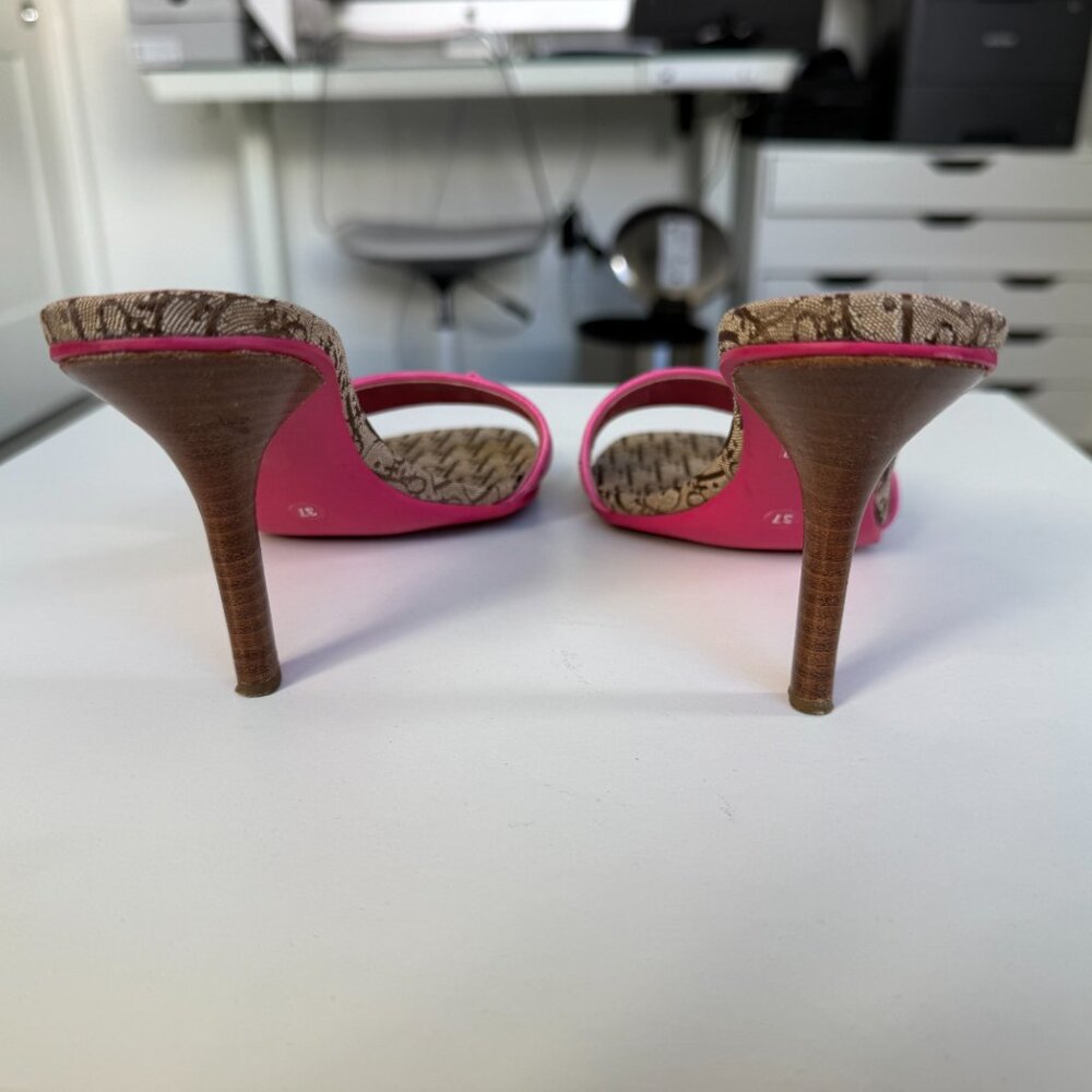 Vintage Christian Dior Diorissimo Monogram Pink Gold Slide Mule Heeled Sandals - Picture 2 of 4